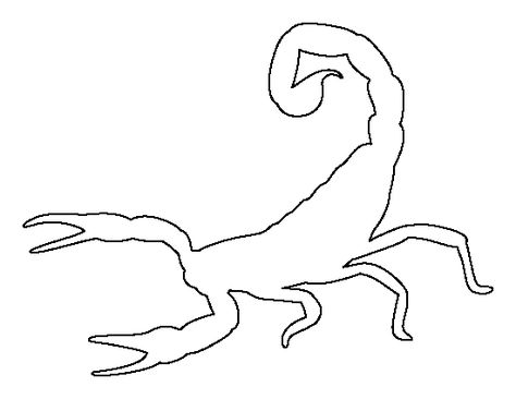 Scorpion pattern. Use the printable outline for crafts, creating stencils, scrapbooking, and more. Free PDF template to download and print at http://patternuniverse.com/download/scorpion-pattern/ Scorpion Template, Scorpion Pattern, Scorpion Art, Printable Outline, Desert Biome, Carving Templates, Museum Education, Animal Outline, Wolf Tattoo Sleeve