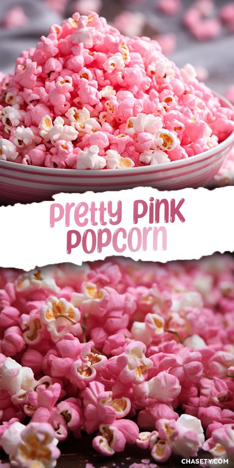 Pink Popcorn [20 Minutes] – Chasety Food Coloring Popcorn, Pink Party Snacks, Pink Popcorn Recipe, Pink Party Foods, Popcorn Recipes Easy, Mean Girls Party, Pink Treats, Pink Snacks, Pink Popcorn