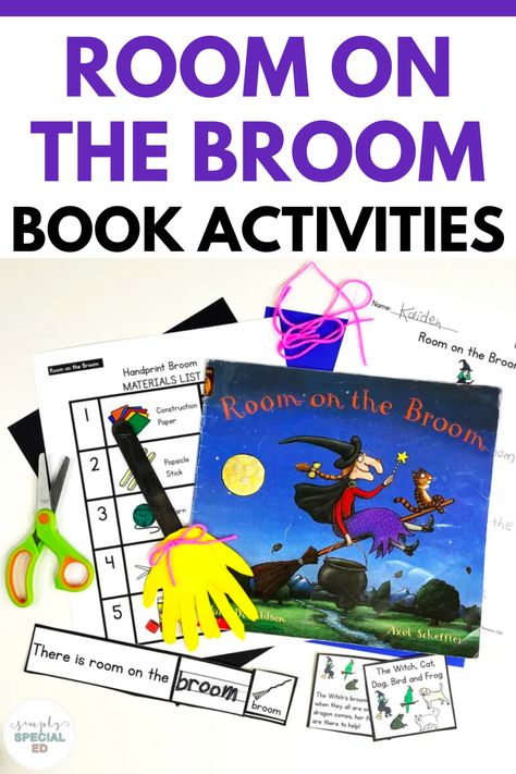 Room on the Broom is an early childhood Halloween picture book favorite! My special education students love this inclusivity and friendship picture book. Today, I’m sharing Room on the Broom activities that are perfect for elementary special ed students. I love using the story map during literacy whole group. Sequencing activities, vocabulary activities, and comprehension activities are great during literacy small groups. The broom visual craft for kids your students will love! Room On The Broom Activities Preschool, Special Education Reading Comprehension, Room On The Broom Activities, Childhood Halloween, Braille Literacy, Special Education Reading, Retelling Activities, Special Education Lesson Plans, Halloween Teaching