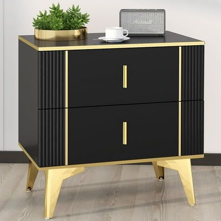 This nightstand is very stylish and suitable for the bedroom home. The main materials are quality MDF and metal. The top side of the nightstand is MDF material, waterproof design is easy to clean, metal wood legs, making the whole bedside table more stable, this bedside table set must be your favorite choice. Nightstand with 2 Drawer for Bedroom, Black, 23.7 inchW* 15.6"D*23"H Specification: Color: Black Finish: Black Material: MDF, metal Number of Drawers: 2 Style: farmhouse, modern Size: 23.7 Side Table Wood Modern, Wood Night Stand, 2 Drawer Dresser, Side Table Modern, Storage Sofa, Bedside Table Set, Black Nightstand, Bedside Table Storage, Table Modern