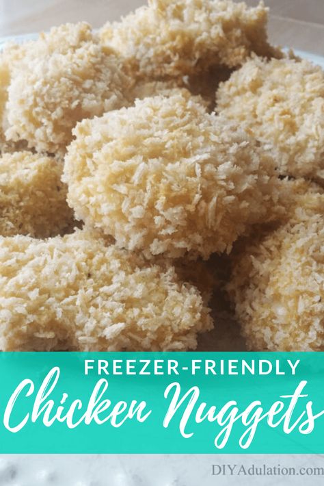 These freezer-friendly chicken nuggets are extra crispy and way healthier than what you’ll get in a drive-thru or the freezer section at the store! #homemadechickennuggets #diyadulation Recipes With Frozen Chicken Nuggets, Frozen Chicken Nugget Meal Ideas, Homemade Freezer Chicken Nuggets, How To Keep Chicken Nuggets Crispy In Thermos, Chicken Nuggets Food Processor, Healthy Chicken Nuggets, Frozen Chicken Nuggets, Homemade Chicken Nuggets, Frozen Chicken