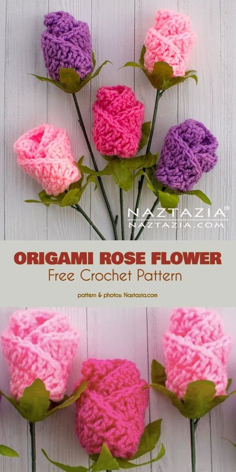 Origami Rose Flower Free Crochet Pattern Free Rose Crochet Pattern, Crochet Patterns For Flowers Free, Crocheted Roses Free Pattern, Crocheted Flowers Free Pattern, Cottagecore Crochet Pattern Free, Rose Crochet Pattern Free, Crochet Flower Patterns Free, Crochet Roses Free Pattern, Origami Rose Flower