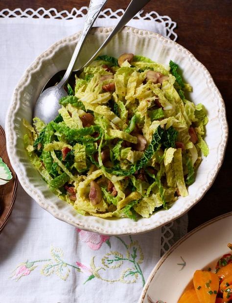 Savoy cabbage with lemon and bacon recipe | Sainsbury's Magazine Cabbage With Bacon, Cabbage Side Dish, Gluten Free Easter, Cabbage And Bacon, Savoy Cabbage, Bacon Recipe, Cooking Advice, Cabbage Recipes, Smoked Bacon