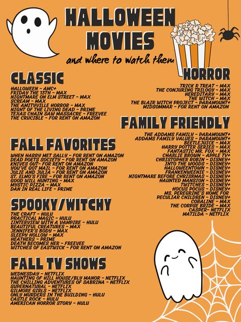 Friendly ghosts enjoying a Halloween movie night Fall Shows And Movies To Watch, Must See Halloween Movies, Halloween Movies Streaming List, Halloween Movie Bucket List, Cozy Halloween Movies, Cute Halloween Movies, Fall Movie Bucket List, Fall Movies And Tv Shows, Halloween Netflix Movies