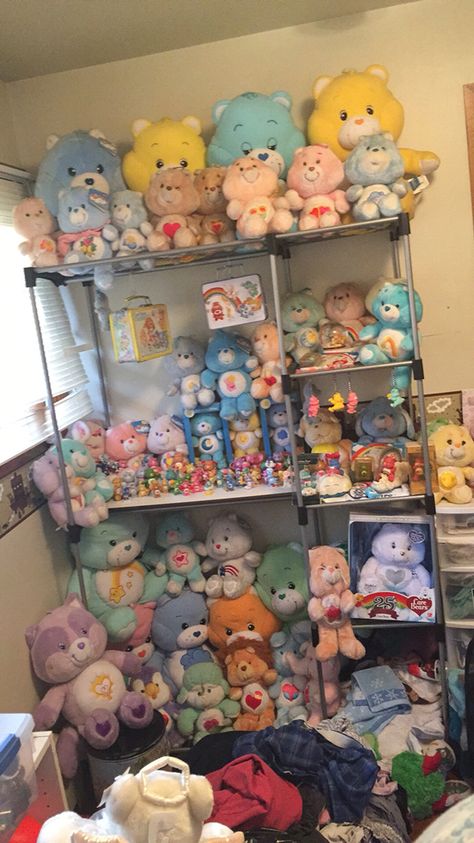 Some of my Care Bear collection. Care Bears Collection, Care Bears Room, Care Bear Collection, Toy Collection Room, Stuffed Animal Displays, Care Bears Vintage, Care Bears Cousins, Pink Teddy Bear, Teddy Bear Collection