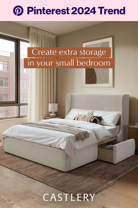 Cozy up for the perfect snooze with clutter tucked neatly out of sight. With built-in drawers, the Dalton Storage Bed is perfect for maximizing space. Castlery Dalton Storage Bed, Small Apartment Bedroom Ideas, Apartment Bed, Small Apartment Bedroom, Mid Century Modern Ranch, Ideas For Small Bedrooms, Apartment Bedroom Ideas, Basement Construction, 2024 Bedroom