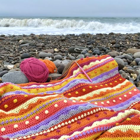 Late Summer Sunsets Blanket…All New Colours! – Coastal Crochet Crochet Sunset Blanket, Crochet Blanket Colours, Sunset Crochet Blanket, Colourful Crochet Blanket, Orange Yarn Crochet Projects, Beach Crochet Blanket, Crochet Beach Blanket, Summer Crochet Blanket, Cotton Crochet Blanket