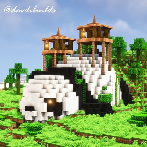 Recieve download on my patreon! This is a tier 1 build Minecraft Animal House Ideas, Minecraft Bear Statue, Minecraft Panda Statue, Panda House Minecraft, Panda Minecraft Build, Panda Sanctuary Minecraft, 2 Player Minecraft House, Panda Enclosure Minecraft, Minecraft Panda Enclosure