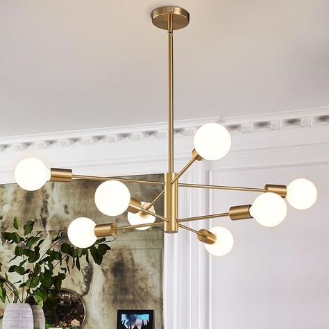 RUIYEY Modern Sputnik Chandeliers Light, 8-Light Gold Dining Room Chandelier Over Table, E26 Mid Century Ceiling Light Fixtures Height Adjustable Hanging Pendant Lighting for Entryway Foyer - Amazon.com Chandelier Over Table, Black Farmhouse Chandelier, Sputnik Light Fixture, Dining Table Chandelier, Gold Dining Room, Mid Century Ceiling Light, Foyer Lighting Fixtures, Living Room Pendant Light, Living Room Light Fixtures