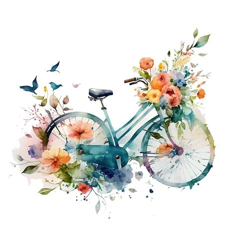 A watercolor painting of a bicycle with ... | Premium Vector #Freepik #vector #cycle #cycling #bike-illustration #bicycle-background Bicycle Background, Motivation Cards, Beige Living Room Decor, Bicycle With Flowers, Cycle Drawing, Bike Illustration, Beige Living Rooms, Happy Birthday Quotes, Watercolor Background