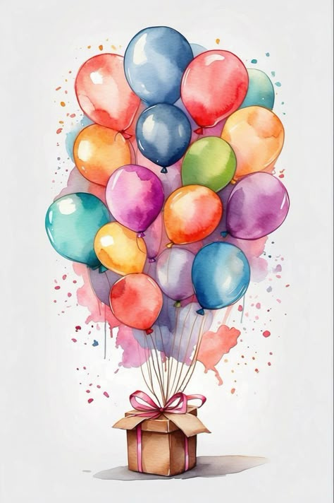 Cool Nature Tattoos, Nature Tattoo Ideas, Watercolor Tattoo Ideas, Balloon Painting, Cool Nature, Watercolor Birthday Cards, Happy Birthday Art, Nature Tattoo, Colorful Balloons