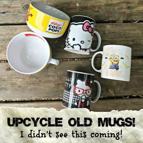 Crafts Using Old Coffee Mugs, Recycled Coffee Cups, Coffee Mug Planter Diy, Mug Repurpose, Repurposed Coffee Mugs, Mug Upcycle, Old Mugs Repurpose, Illy Coffee Cans Ideas, Repurpose Coffee Mugs