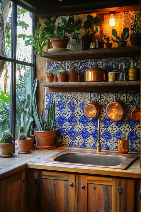 57 Desert Modernist Kitchen Design Tips - TastyInteriors Moroccan Kitchen Ideas, Kitchen Wooden Cabinets, Moroccan Kitchen Design, Blue Moroccan Tiles, Modest Kitchen, Moroccan Style Kitchen, Modernist Kitchen, Blue Moroccan Tile, Kitchen Design Tips