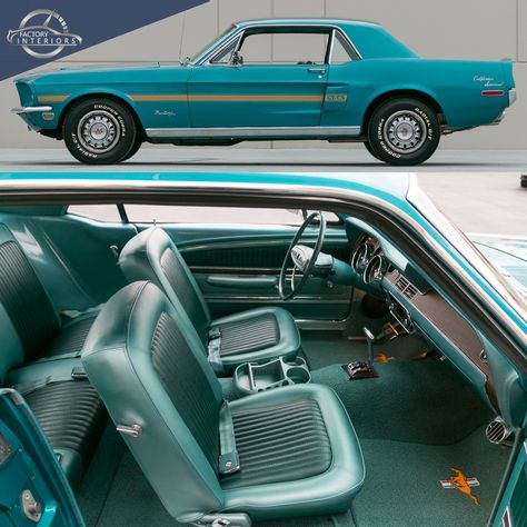 Aqua Interior, Mustang California Special, Car Paint Colors, Factory Interior, 1968 Ford Mustang, 1968 Mustang, Vintage Mustang, 1965 Mustang, Ford Mustang Coupe