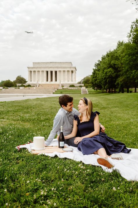 Lincoln Memorial Engagement | Micro Wedding Photographer | Courtney and Sam took their engagement photos at Lincoln Memorial. Get inspired by aesthetic romantic engagement, Washington DC engagement photo ideas, city engagement ideas, engagement photo outfits, and city engagement dress. If you are ready to book your DC elopement photographer head to julianawall.com Couples Posing Ideas, Washington Dc Engagement Photos, Dc Engagement Photos, Washington Dc Engagement, Dc Couples, Dc Photography, Adventure Engagement Photos, Dc Engagement, Wall Photography