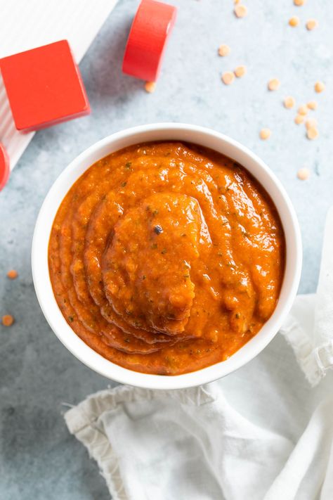 Red Lentil Pasta Sauce, Red Lentil Baby Food Recipe, Baby Pasta Sauce, Lentil Pasta Sauce, Sweet Potato Pasta Sauce, Homemade Tomato Pasta Sauce, Lentil Dinner Recipes, Red Sauce Pasta Recipe, Sweet Potato Sauce