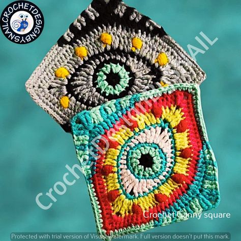 crochet baby-Top Granny Square Crochet Patterns for Stunning Designs- Third Eye Crochet, Alien Granny Square Free Pattern, Evil Eye Granny Square, Celestial Crochet, Witchy Crochet, Crochet Tarot, Crochet Square Pattern, Granny Square Häkelanleitung, Motifs Granny Square