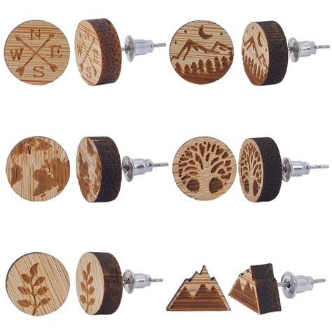 PRICES MAY VARY. [6 PAIRS FASHION EARRING STUD]: You will receive 6 pairs of wood post earrings, plenty of them and a variety of patterns to meet your daily wear and replacement needs, and the natural look of the wooden studs will show off your personal style. [NATURAL STYLE]: Exquisite wood earring studs can bring a natural and rustic feeling to your outfit. Elements such as compasses, mountains, maps, and leaf make the earrings more natural and showcase your unique charm. [WOOD EARRING STUDS]: Fashion Earrings Studs, Wood Stud Earrings, Wood Earrings Stud, Wood Earring, Women Friends, Earrings Wood, Friends Gifts, Wood Studs, Wood Post