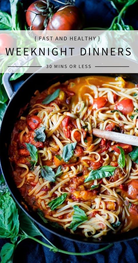 Quick, Easy and Healthy Weeknight Dinners that can be made in under 30 minutes! Delicious ETHNIC flavors, vegan & GF adaptable! #weeknightdinners #fast #healthydinnerrecipes #easydinnerrecipe #fastrecipes #quick #easy #recipes #feastingathome 15 Minute Healthy Dinners, Nourishing Dinner Recipes, Easy Fast Healthy Dinner Recipes, 20 Minute Meals, Fast Healthy Dinner, Dinners Healthy, 15 Minute Dinners, Paleo Dinners, Dinners Recipes