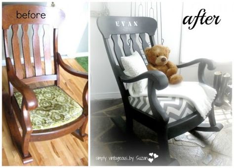 6 Furniture Makeovers (Friday Features + Link Party) Comfy Rocking Chair, Leopard Chair, Rocking Chair Makeover, Painted Rocking Chairs, Old Rocking Chairs, Painted Vintage Furniture, Hanging Chair From Ceiling, Custom Painted Furniture, Big Chair