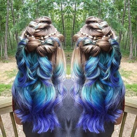 Mondays are for mermaids gypsies and unicorns. Hair by @cjhite82! Sea Hairstyles, Purple And Blue Hair, Sea Hair, Pinterest Hair, Beautiful Hairstyles, Mermaid Hair, Blue Hair, Under The Sea, Cute Hairstyles