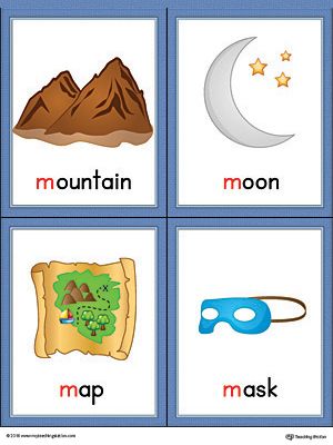 Letter M Words and Pictures Printable Cards: Mountain, Moon, Map, Mask (Color) Worksheet.The Letter M Words and Pictures Printable Cards can be used for flashcards, various games, and help your student associate unfamiliar words with a picture. Colorful picture cards for the words: mountain, moon, map, and mask. Letter M Words, Alphabet Word Wall Cards, M Words, Alphabet Word Wall, Jolly Phonics Activities, English Flashcards, Moon Map, Nursery Worksheets, Alphabet Crafts Preschool