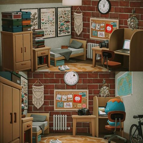 Anni 🍑 on Instagram: “University halls 📚 I love building 4x4 rooms and wanted to recreate my university bedroom from 1st year (literally a box room). Derwin…” Acnh Study, University Halls, University Bedroom, University Hall, Box Room, Happy Home Designer, 1st Year, Study Room, A Box