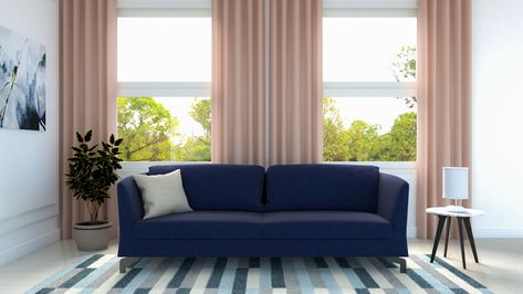 What Color Curtains go with Blue Couch? (10 Interesting Color Ideas) - roomdsign.com Curtains For Navy Blue Couch, Curtains For Blue Velvet Sofa, Blue Sofa Living Room Curtains, Dark Blue Couch, Sofa Design Living Rooms Indian, Colour Curtains, Blue Curtains Living Room, Light Blue Curtains, Dark Blue Sofa