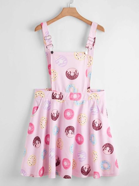 Plus Donuts Print Zipper Back Pinafore Dress | SHEIN USA Donut Outfit, Plus Size Kawaii Fashion, Plus Size Kawaii, Maternity Overalls, Cute Overalls, Summer Plus Size, Rainbow Dress, Fashion Design Drawings, Curvy Dress