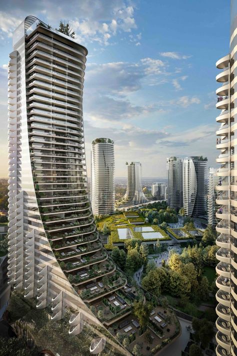 Piero Lissoni designs residences for Vancouver's Oakridge community Residential Building Design, Piero Lissoni, Architectural Rendering, Tall Buildings, Skyscraper Architecture, Tower Design, High Rise Building, Unique Architecture, Alvar Aalto