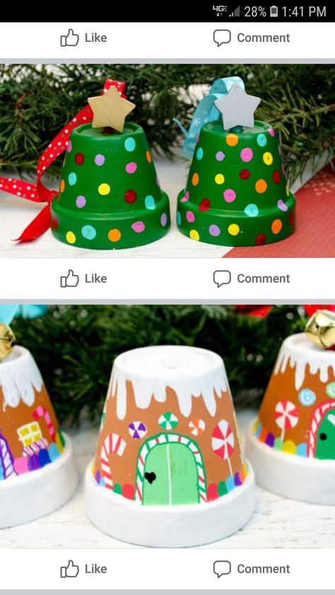 Christmas Terracotta Pot Crafts, Terracotta Pot Gingerbread House, Clay Pots Christmas Crafts, Terra Cotta Gingerbread House, Small Clay Pot Crafts Christmas Gifts, Clay Pot Gingerbread House, Flower Pot Ornaments, Mini Pots Crafts, Terracotta Pot Christmas Crafts