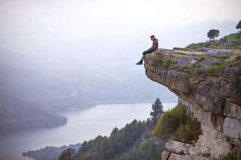 Young man sitting on edge of cliff and looking at river. Below , #spon, #sitting, #man, #Young, #river, #cliff #ad Cliffs Tattoo, Edge Of Cliff, Dover Beach, Cliff Edge, Landscape Sketch, Man Sitting, Landscape Art Painting, Body Reference Poses, Open Letter