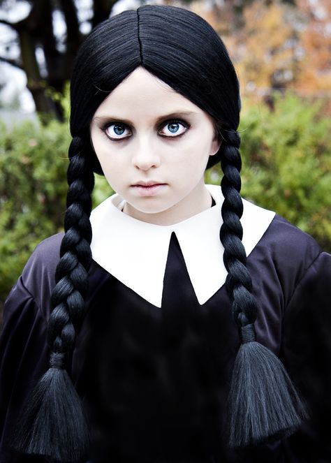 Wednesday Addams Halloween Costume Wednesday Addams Makeup Kids, Wednesday Addams Dress Pattern, Wednesday Addams Costume Makeup, Wednesday Addams Makeup, Wednesday Addams Halloween, Adams Family Halloween, Costume Makeup Tutorial, Wednesday Addams Outfit, Wednesday Costume