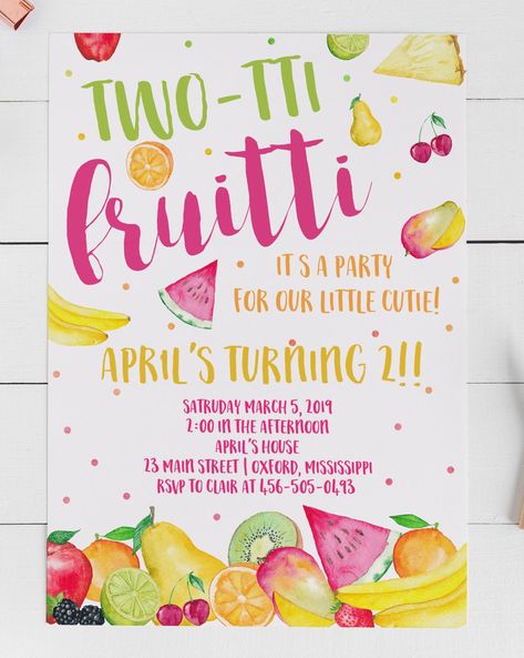 Fruit Themed Birthday Party, Twotti Fruity, Tutti Frutti Birthday Party, Tutti Frutti Party, Fruit Birthday Party, 2nd Birthday Party For Girl, Fruit Birthday, Second Birthday Ideas, Fiesta Tropical