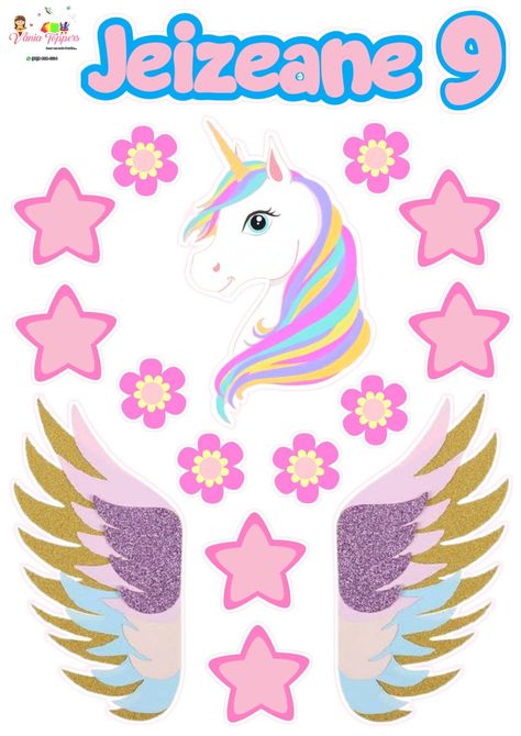 Unicórnio #kidsbirthdaycakes Unicorn Number Cake, Fondant Unicorn Cake Toppers, Unicorn Cake Design, Diy Unicorn Cake, Frozen Cake Topper, Fondant Recipe, Birthday Topper, Number Cake Toppers, Unicorn Birthday Cake