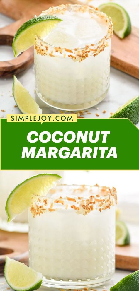 This Coconut Tequila Margarita is a must-try summer cocktail! Made with just four ingredients that are easy to keep on hand, you will sip this simple coconut margarita recipe in the sun all season long. Try it! Coconut Tequila, Pool Cocktails, Coconut Margarita, Pineapple Margarita, Specialty Drinks, Lime Margarita, Boozy Drinks, Pineapple Coconut, Grand Marnier