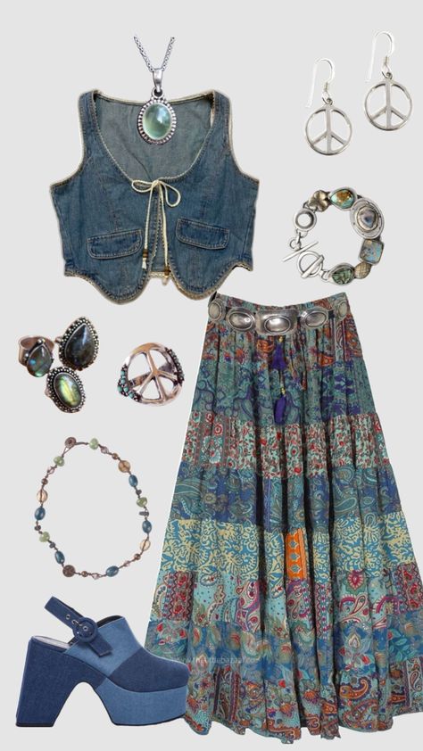 70s hippie boho outfit #outfitinspo #vintage #hippie #boho #70s Hippie 70s Outfits, Cochella Outfits Inspiration, Hippie Outfits 60s, Hippy Cowboy, 70s Fall Outfits, Hippie Outfits Women, Fall Hippie Outfits, Winter Hippie Outfits, Hippy Outfits