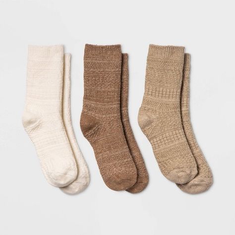 Women's Textured 3pk Crew Socks - Universal Thread™ Oatmeal 4-10 Women Nit Socks, Ankle Boot Socks, Small Cheap Christmas Gifts, Target Socks, Textured Socks, Socks Png, Neutral Socks, Fall Socks, 6 Pack Women