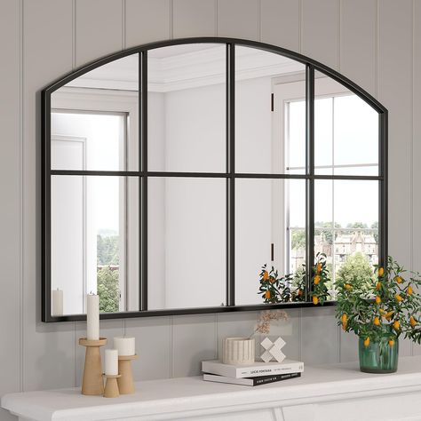 PRICES MAY VARY. Arched Wall Mirror: This large mirror is suitable for home and outdoor decor. Ideal for entryways, hallways, living rooms, fireplaces, and outdoor spaces,arch design makes it not just a mirror but also a great choice for decorating your dream house Farmhouse Style with Rustic Charm: Large mirror wall decor use antique finish and window frame design, adding a touch of vintage elegance to your space. It helps increase room brightness and expands the visual space HD Glass: The arch Oversized Window Pane Mirror, Black Window Pane Mirror, Arched Window Pane Mirror, Rectangle Window Pane Mirror, Dream House Farmhouse, Arched Mirrors, Bkack Arch Wall Mirror, Black Arch Mirror, Wall Grid