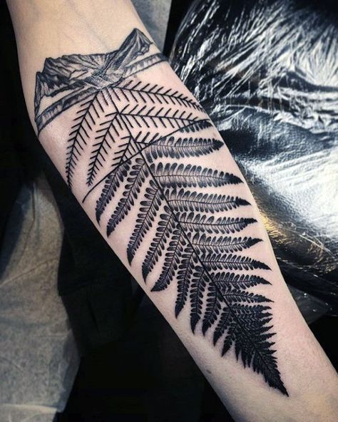 Detailed Guys Fern Inner Forearm Tattoos Fern Tattoo Men, Wrist Hand Tattoo, Glyph Tattoo, Fern Tattoo, Inner Forearm Tattoo, Retro Tattoos, C Tattoo, Inner Forearm, Muster Tattoos