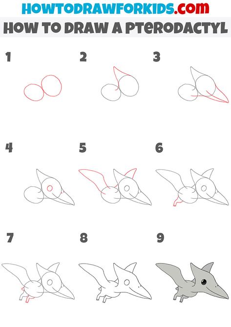 how to draw a pterodactyl step by step How To Draw Pterodactyl, Pterodactyl Drawing Cute, Dinosaur Step By Step Drawing, Dinasour Drawing Step By Step, Dinosaur Doodle Easy Step By Step, Teradactyl Drawing, Easy To Draw Dinosaur, Flying Dinosaur Drawing, How To Draw A Dinosaur Step By Step