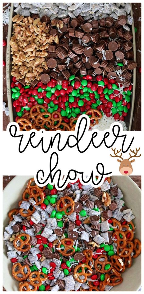 No Bake Christmas Snack Mix Recipes, Puppy Chow Christmas Reindeer Food, Christmas Puppy Chow Recipe, Easy Christmas Puppy Chow, Rudolph Mix Recipe, Reindeer Trail Mix Christmas Snacks, Christmas Reindeer Chow Recipe, Puppy Chow Chex Mix Recipe Christmas, Xmas Trail Mix Christmas Gifts