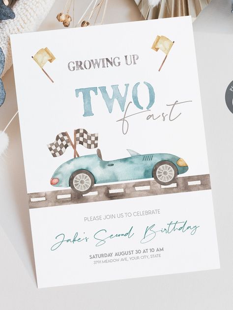 Two Fast Too Curious Birthday Invitations, Cars Two Fast Birthday, Two Fast Cars Birthday, Two Fast Bday, Two Birthday Theme Boy, Two Fast Birthday Party Boy, Two Fast Birthday Cake, Two Fast, Two Fast Birthday Invitation