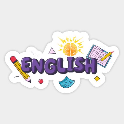 English Subject Stickers, English Related Drawings, English Design Art, English Stickers Printable, English Teacher Logo Design, English Aesthetic School Subject, English Teacher Stickers, English Subject Logo, English Stickers School