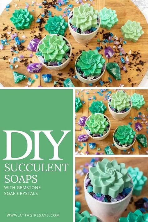 Soap Crystals, Succulent Soap, Diy Soap Bars, Soap Tutorial, Soap Colorants, Crystal Soap, Plant Crafts, Green Soap, Coffee Body Scrub