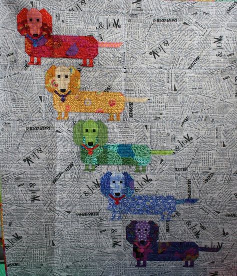 Dachshund Quilt Pattern Free, Golden Doodle Quilt Block, Wiener Dog Quilt Pattern, Dog Themed Quilt Patterns, Dachshund Quilt, Funny Looking Dogs, Doxie Mom, Dachshund Pattern, Quilt Pillow