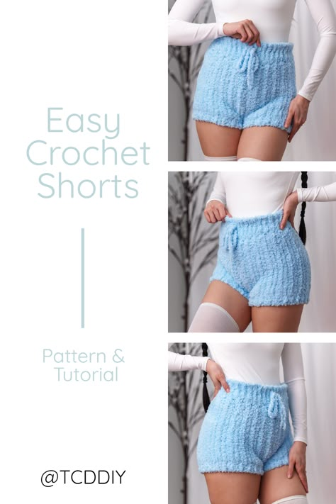 New Cozy Crochet Shorts Video Tutorial Easy Crochet Shorts Free Pattern, Crochet High Waisted Shorts Pattern Free, Crochet Pajama Set, Crocheting Shorts, Pajama Shorts Pattern, Crochet Shorts Pattern Free, Fuzzy Crochet, Shorts Pattern Free, Crochet Shorts Pattern