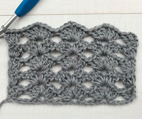 Crochet Lace Shell Stitch, Crochet Shell Stitch Shawl Pattern Free, Scallop Crochet Stitch, Scallop Stitch Crochet, Scallop Crochet Pattern, She’ll Stitch Crochet, Shell Stitch Crochet Blanket, Shell Pattern Crochet, Open Crochet Stitches