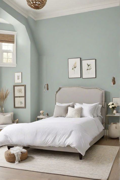 home decorating, home interior design, interior bedroom design, designer wall paint Sw Billowy Breeze, Sherwin Williams Billowy Breeze, Beach Apartment Decor, Four Square Homes, Light Colored Furniture, Minimalist Design Style, Vintage Inspired Decor, Paint Can, Soothing Colors