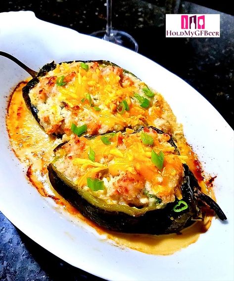 Shrimp Chili Relleno Recipe, Shrimp Poblano Peppers, Baked Stuffed Poblano Peppers, Poblano Pepper Recipes Shrimp, Shrimp Stuffed Poblano Pepper Recipes, Shrimp And Cheese Stuffed Poblanos, Roasted Stuffed Poblano Peppers, Easy Stuffed Poblano Peppers, Poblano Shrimp